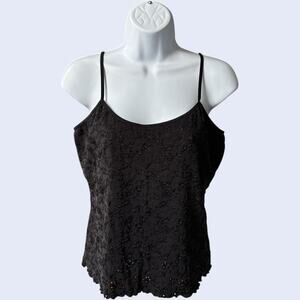 Rampage Y2K Lace Camisole Black 1X Adjustable Spaghetti Straps Scallop Hem